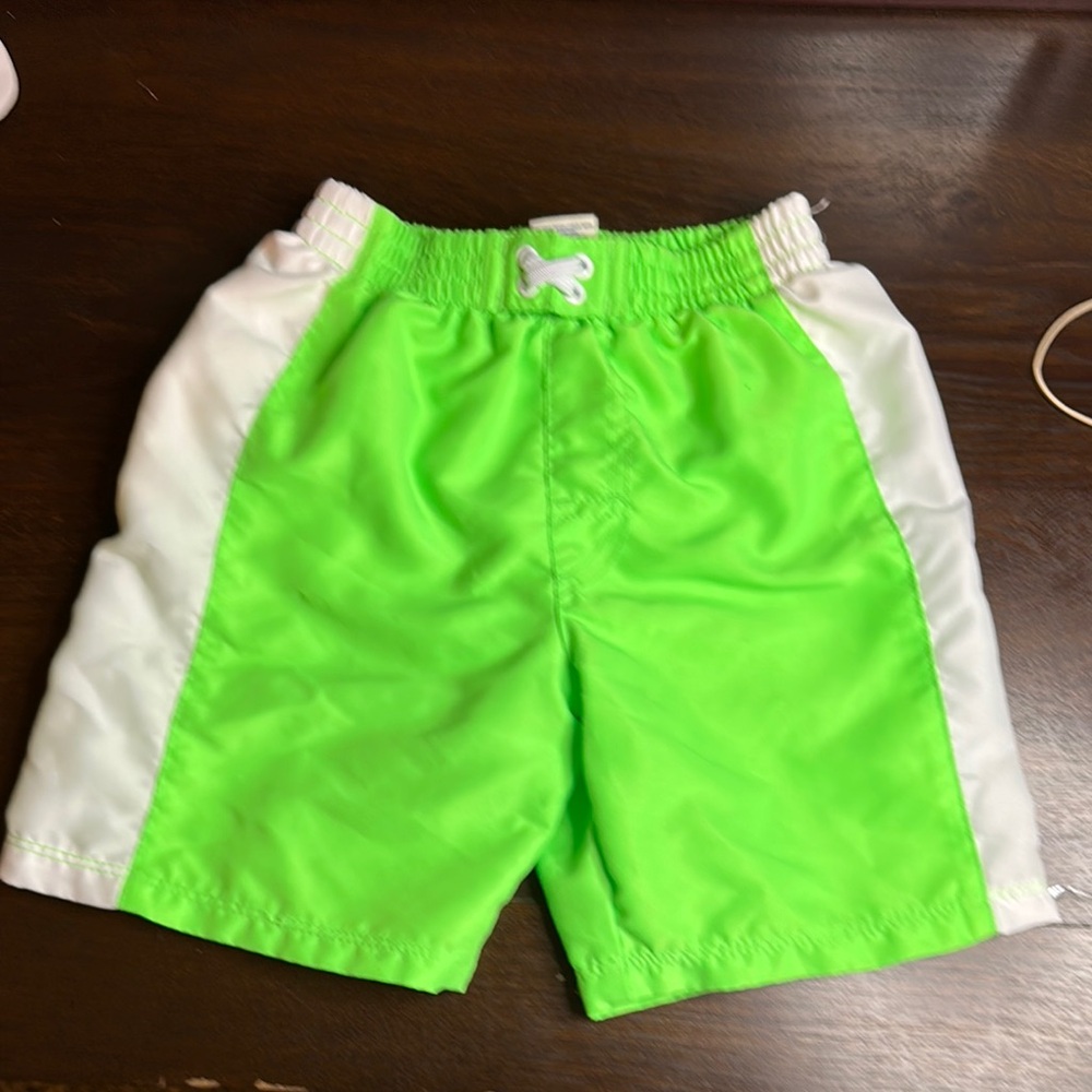 OP Green and White Swim Trunks with Elastic Waistband